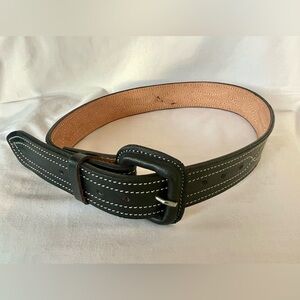 Western-style heavy duty leather belt w/ contrast stitching,covered buckle, EUC